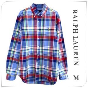 RALPH Lauren Plaid Classic Button Down Cotton Shirt in Blue/Red RN#41381